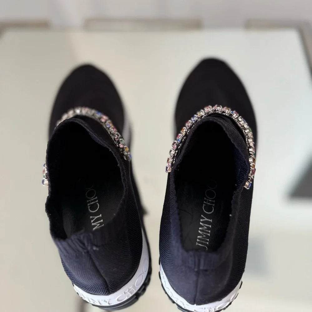 Like new JIMMY CHOO Verona Embellished Knit Trainers $795 36.5